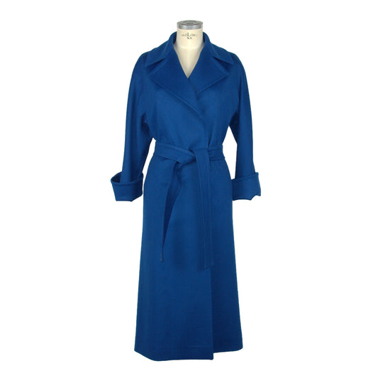 Elegant Blue Wool Coat with Loro Piana Fabric