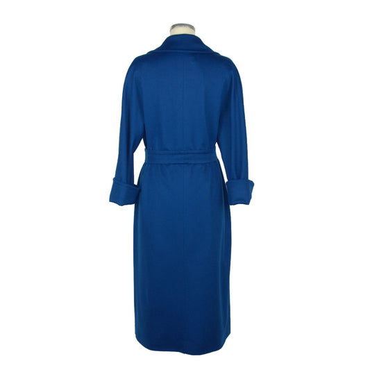 Elegant Blue Wool Coat with Loro Piana Fabric