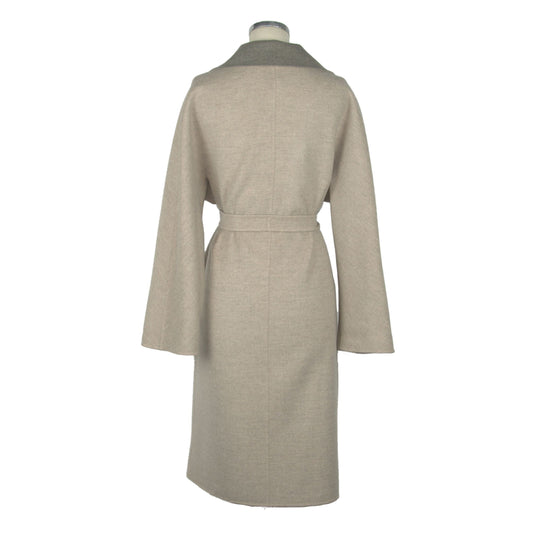 Elegant Beige Wool Coat with Loro Piana Fabric