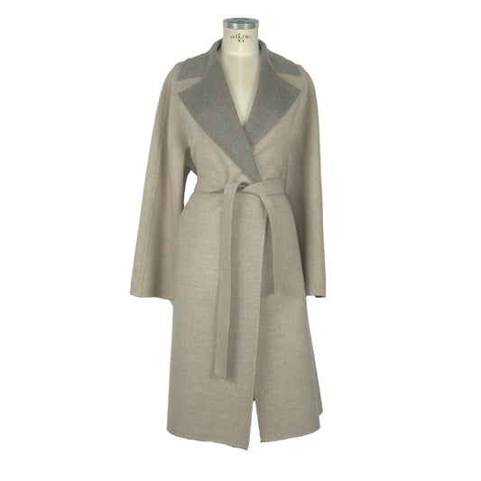 Elegant Beige Wool Coat with Loro Piana Fabric