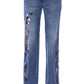 Embroidered Slim Fit Denim Jeans in Blue