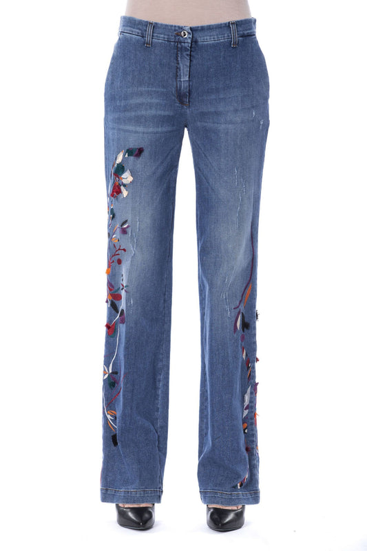 Embroidered Slim Fit Denim Jeans in Blue