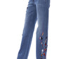 Embroidered Slim Fit Denim Jeans in Blue