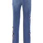 Embroidered Slim Fit Denim Jeans in Blue