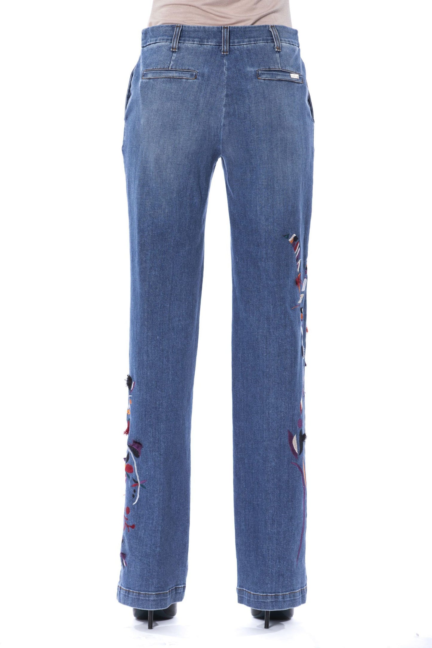 Embroidered Slim Fit Denim Jeans in Blue