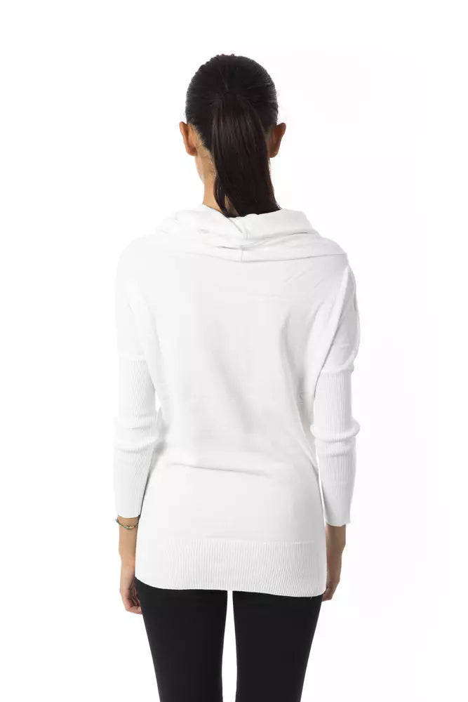 Elegant White Open Collar Pullover