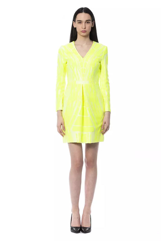 Chic Open V-Neck Print Dress with Long Sleeves