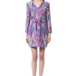 Vibrant Print V-Neck Dress with Long Sleeves