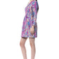 Vibrant Print V-Neck Dress with Long Sleeves