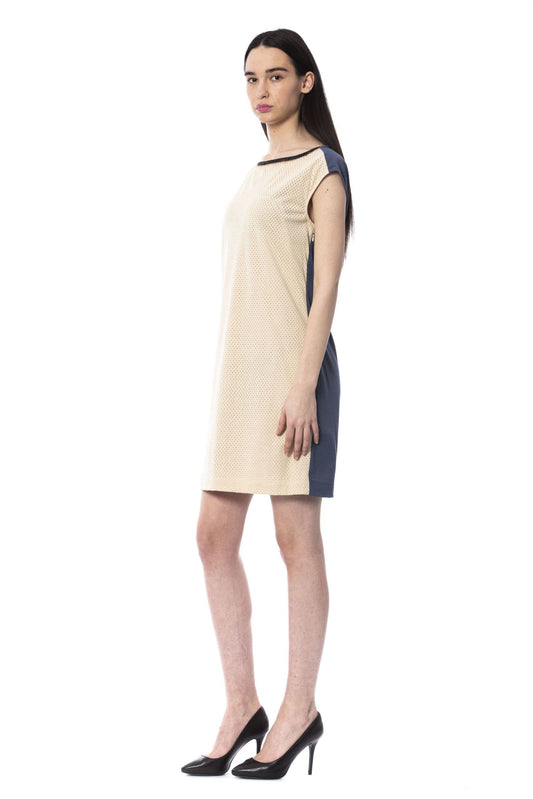 Sleeveless Beige Bicolor Short Dress