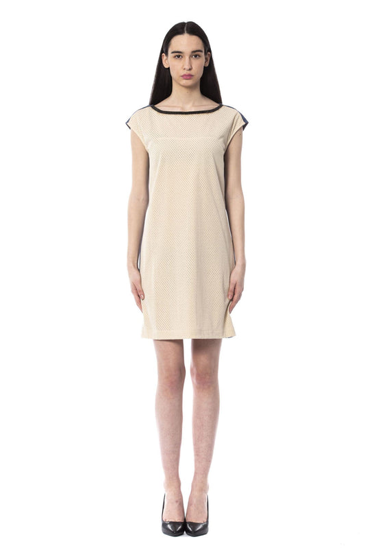 Sleeveless Beige Bicolor Short Dress