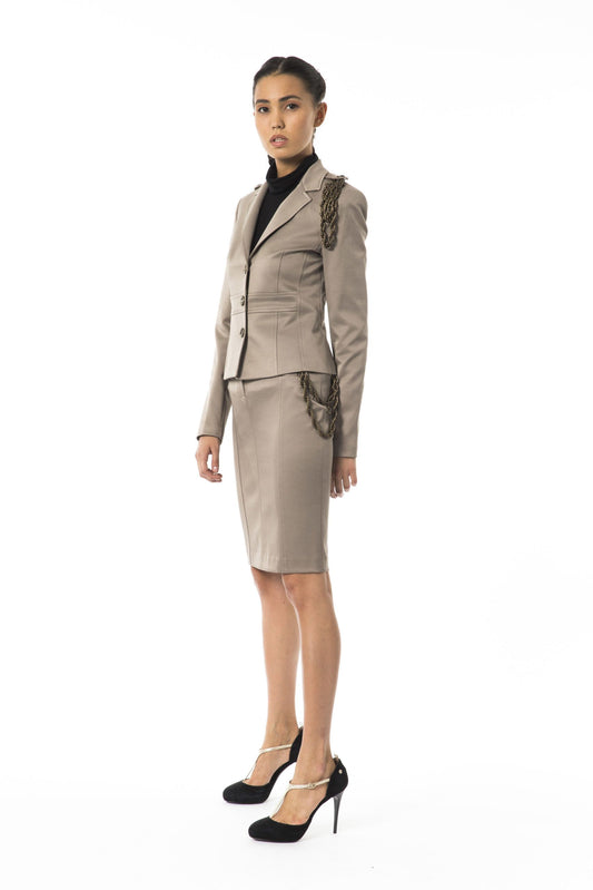 Elegant Gray Chain-Trimmed Blazer Jacket
