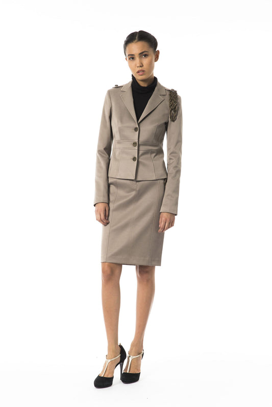 Elegant Gray Chain-Trimmed Blazer Jacket