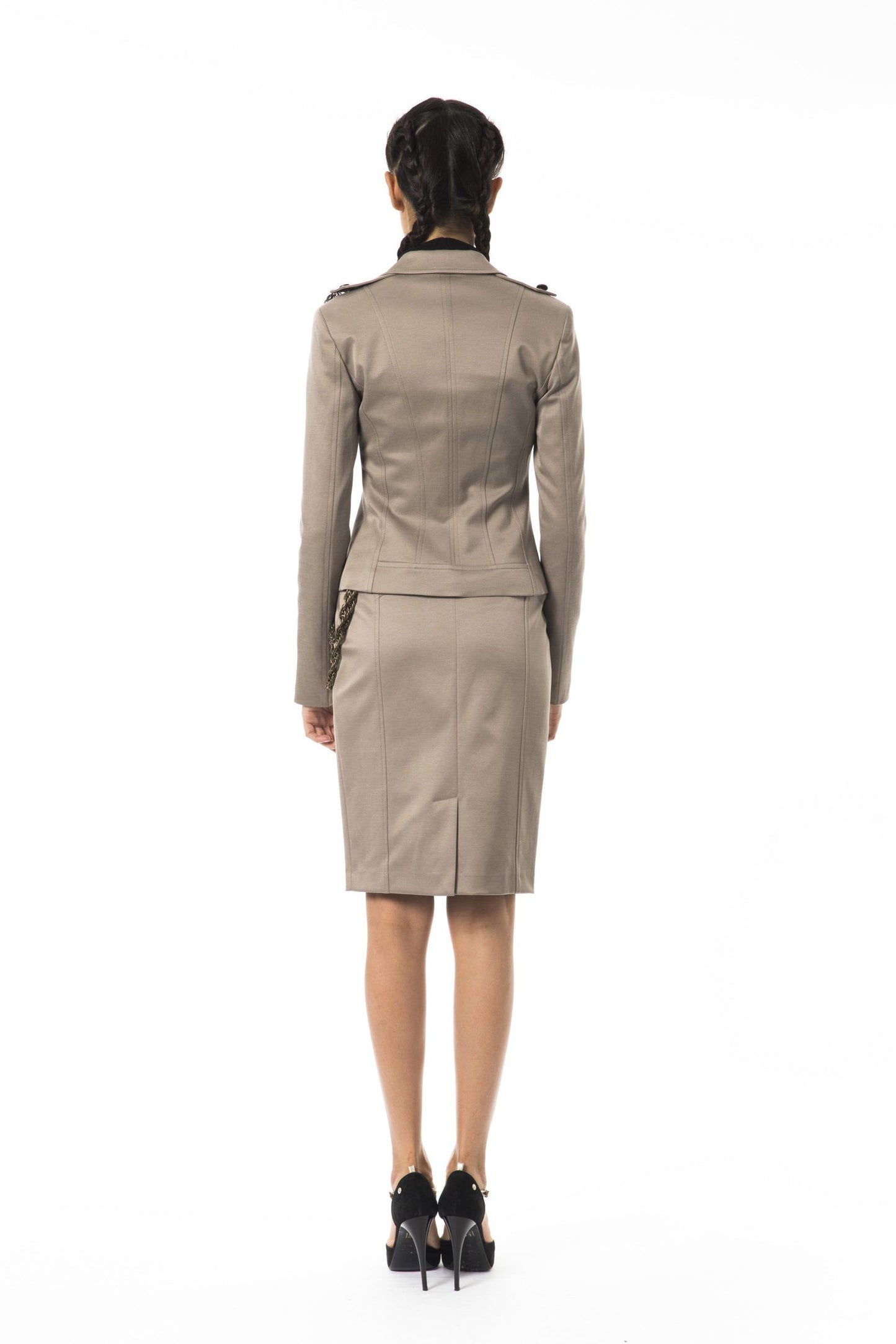 Elegant Gray Chain-Trimmed Blazer Jacket