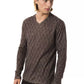 Classic V-Neck Patterned Sweater in Earthy Brown