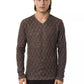 Classic V-Neck Patterned Sweater in Earthy Brown