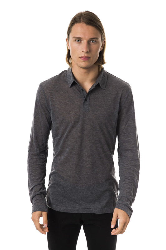 Elegant Long Sleeve Polo Shirt in Gray