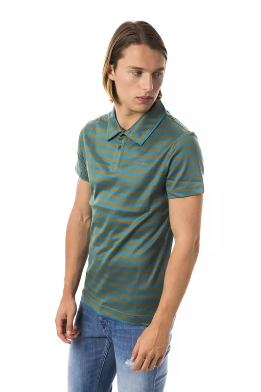 Green Striped Cotton Polo with Chest Embroidery