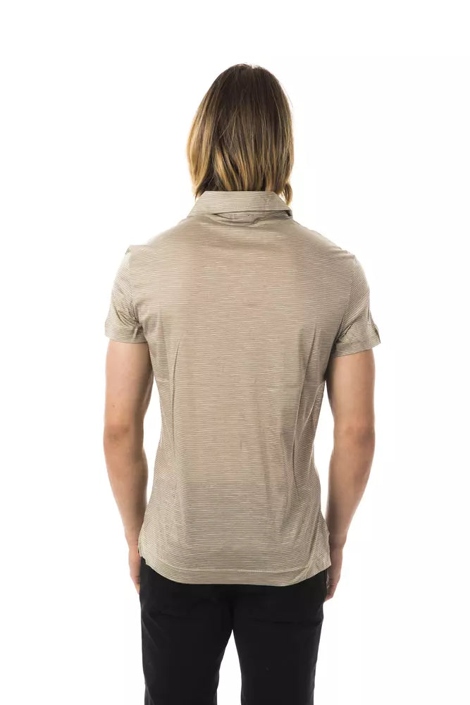 Elegant Striped Embroidered Polo Shirt