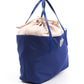 Chic Blue Fabric Shopper Tote with Patent Accents