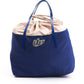 Chic Blue Fabric Shopper Tote with Patent Accents