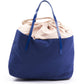 Chic Blue Fabric Shopper Tote with Patent Accents