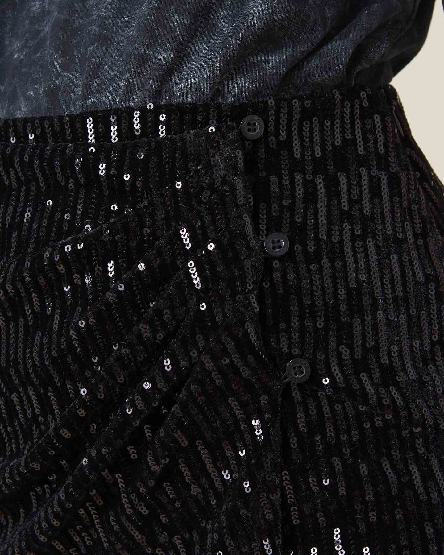 Chic Sequined Mini Skirt with Side Button Closure