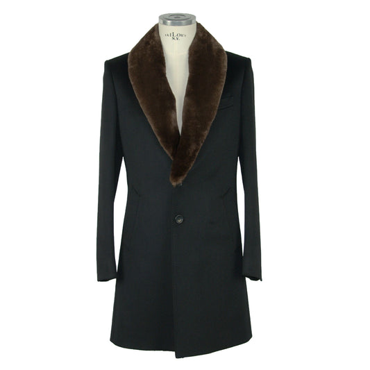 Elegant Virgin Wool Coat with Natural Fur