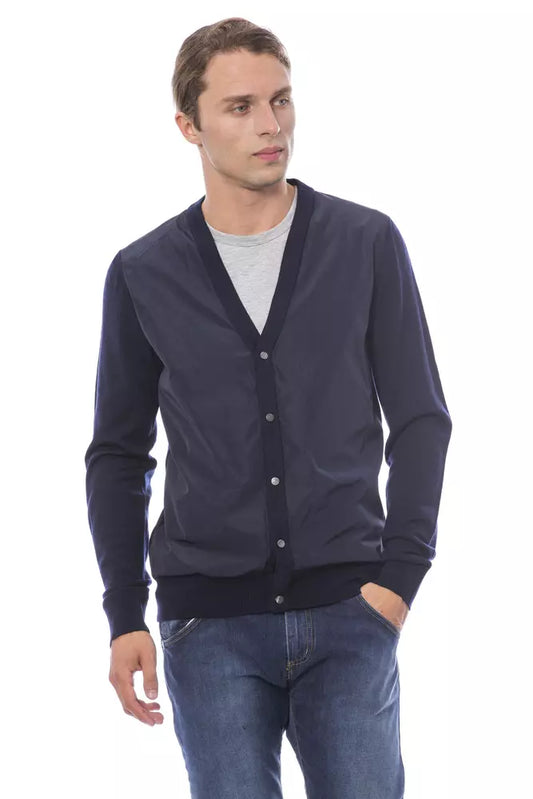 Elegant Blue Wool Blend Cardigan