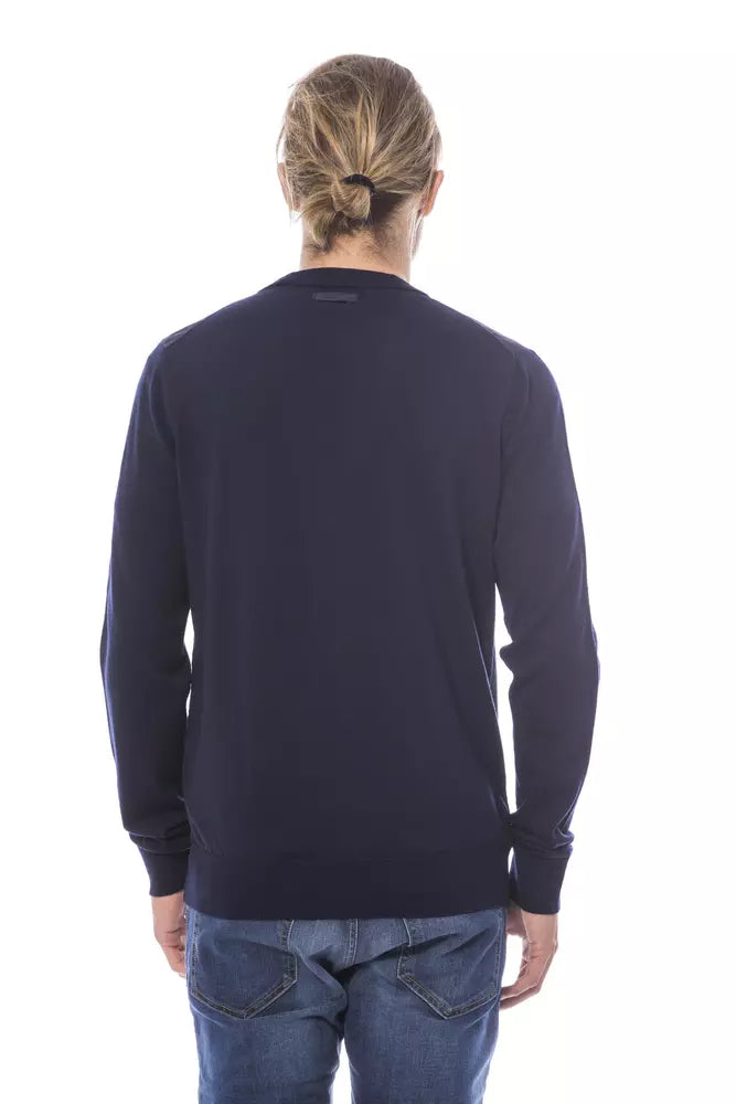 Elegant Blue Wool Blend Cardigan