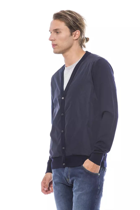 Elegant Blue Wool Blend Cardigan