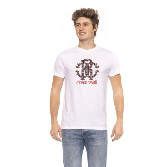 Elegant White Cotton Tee with Logo Print