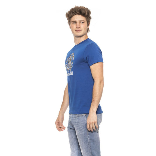 Chic Blue Cotton Tee with Signature Print