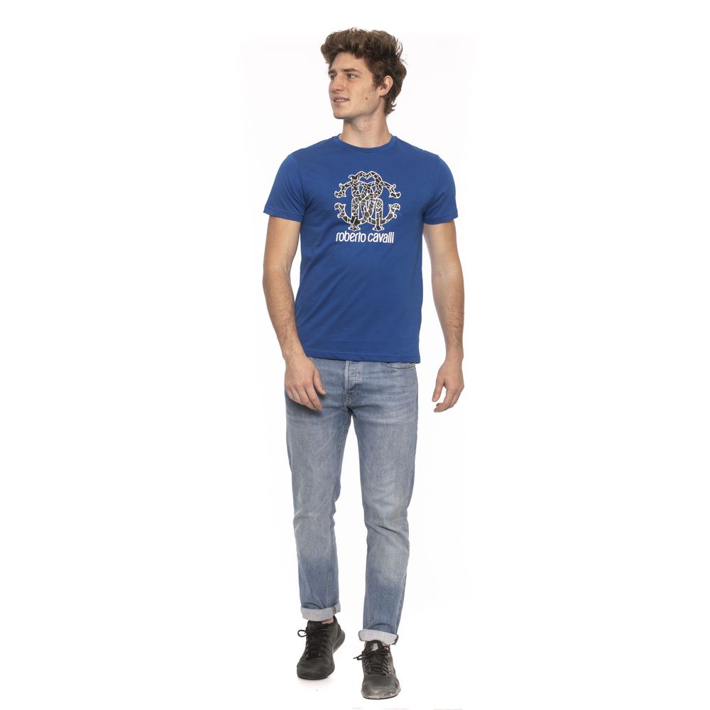 Chic Blue Cotton Tee with Signature Print