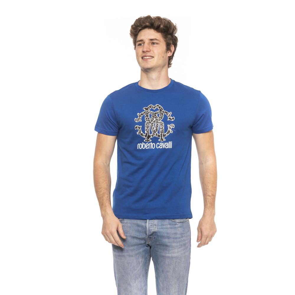 Chic Blue Cotton Tee with Signature Print