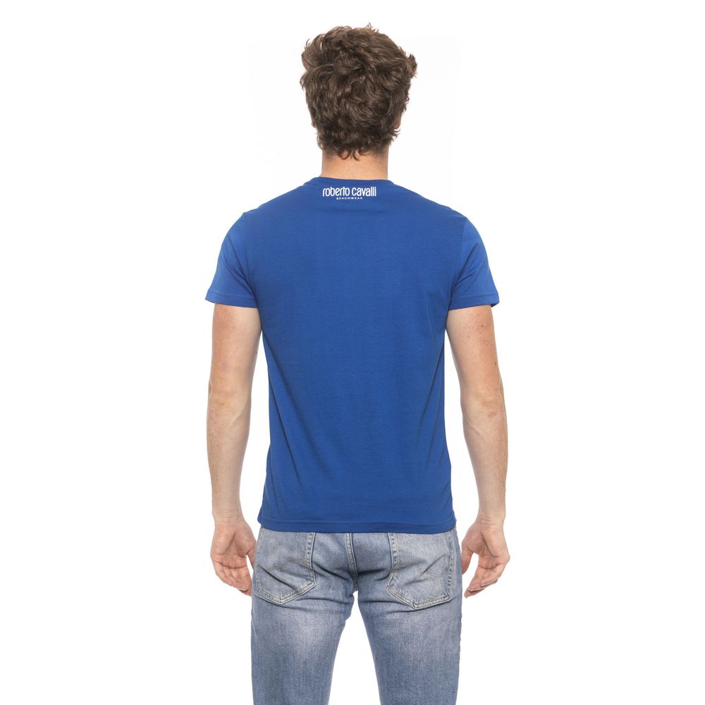 Chic Blue Cotton Tee with Signature Print