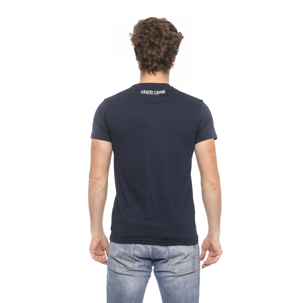Sleek Blue Cotton Tee with Front Logo