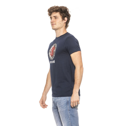 Sleek Blue Cotton Tee with Front Logo