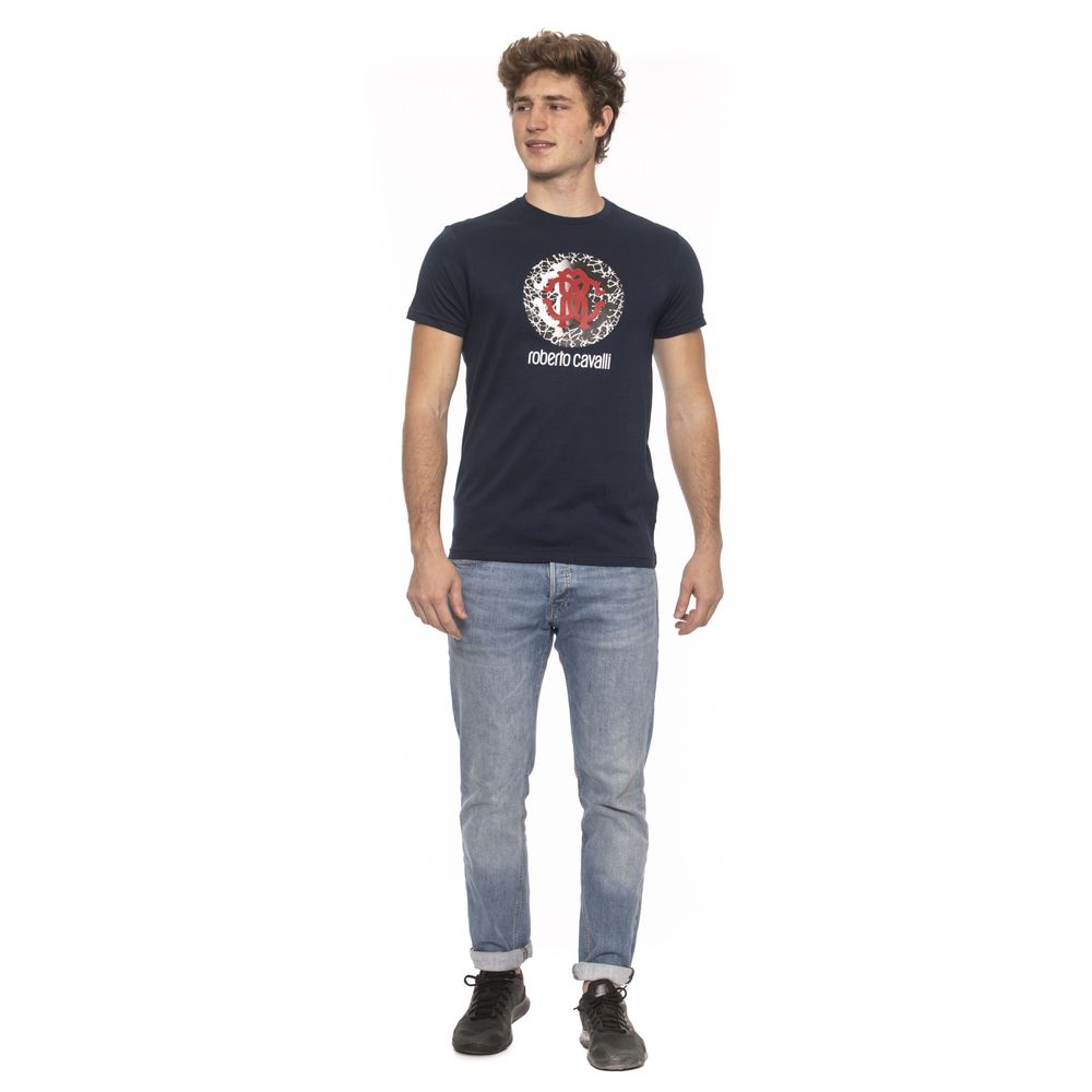 Sleek Blue Cotton Tee with Front Logo