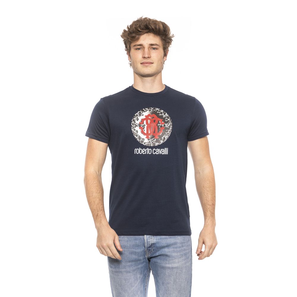 Sleek Blue Cotton Tee with Front Logo