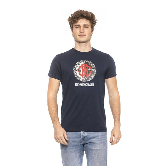 Sleek Blue Cotton Tee with Front Logo