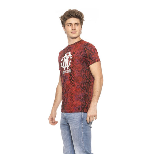 Vibrant Red Logo Tee with Python Motif