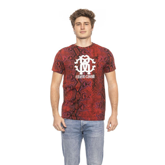 Vibrant Red Logo Tee with Python Motif