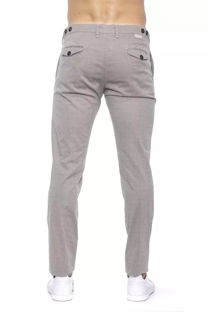 Beige Cotton Trousers with Chic Micro-Pattern