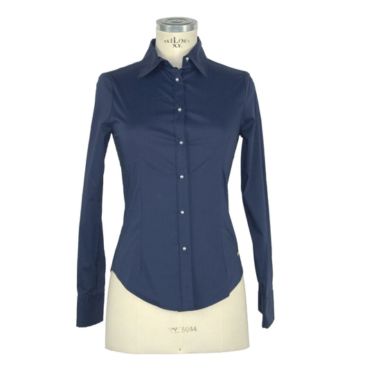 Elegant White Stretch Cotton Long Blouse for Women
