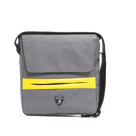 Sleek Gray Satchel with Modern Strap Flap