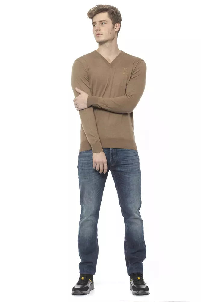 Elegant Beige V-Neck Cashmere Sweater for Men