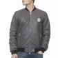 Elegant Gray Leather Bomber Jacket for Men
