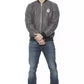 Elegant Gray Leather Bomber Jacket for Men