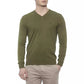 Elegant V-Neck Green Cotton Sweater